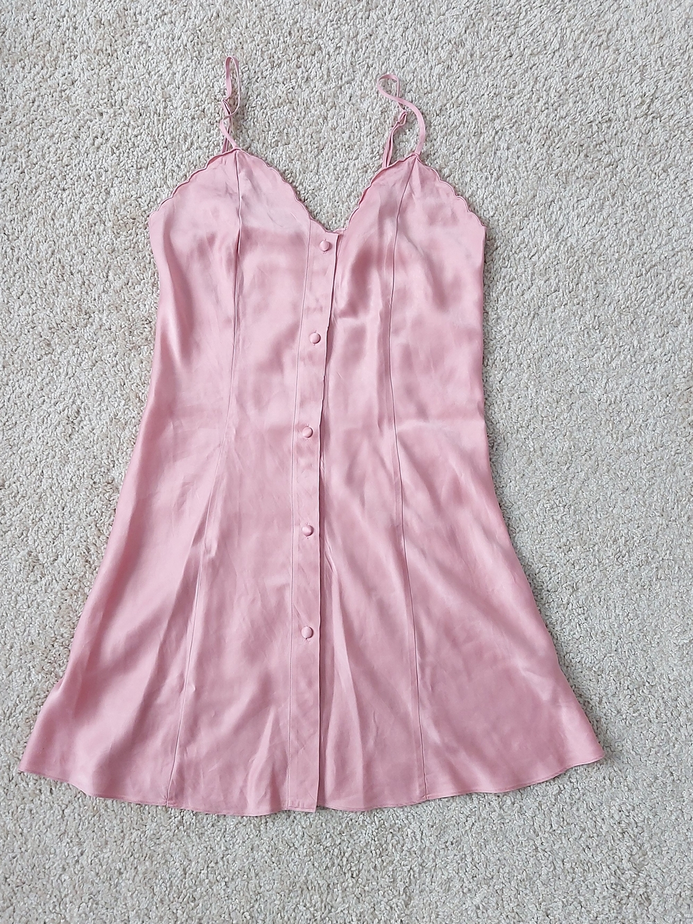 100% Silk Pink Button-Front Slip Chemise XS adjustable straps